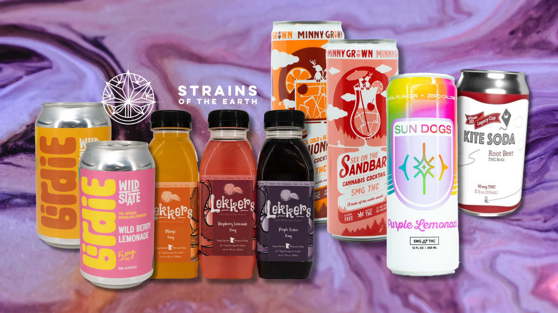 Top Five Favorite MN THC Beverages, THC Beverages, Cannabis-Infused Drinks, THC Seltzer, THC Soda, THC Drinks, Lekkers, Minny Grown, Kite Soda, Birdie, Sun Dogs THC